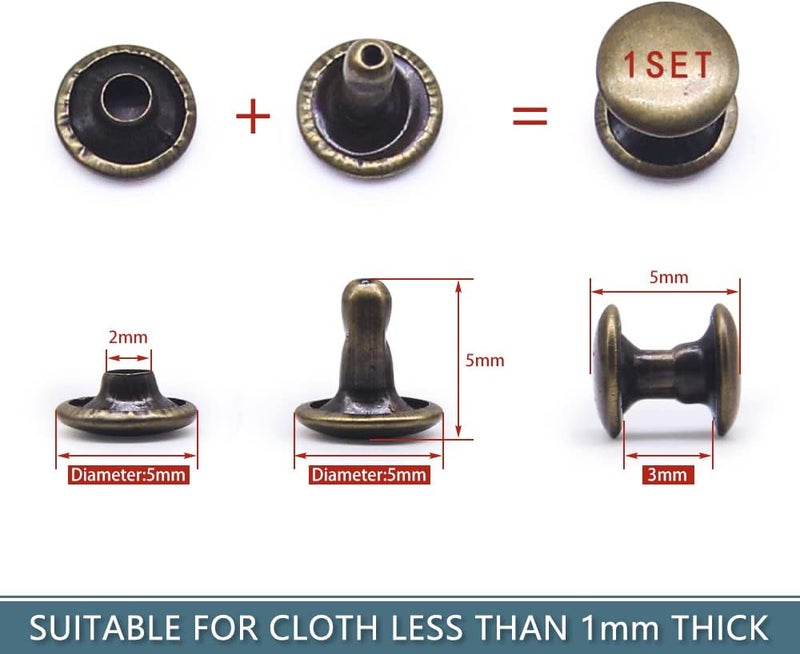 SEMINI 400 Sets Leather Rivets, Double Cap Rivet Tubular 4 Colors Metal Studs with Fixing Tools for DIY Leather Craft/Clothes/Shoes/Bags/Belts Repair Decoration (5x5mm) - Image 3